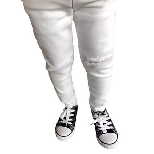 Boys' Pants 2024 Spring Hole Style Casual Ankle Tight Fit White Trendy Korean Version Medium and Large Children's Pants