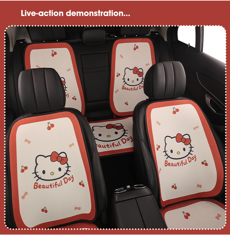 Car Seat Cushion Linen All-Season Breathable Kt Cat Seat Cushion New Half-Cover Seat Cover Cute Cartoon Single Seat Cover
