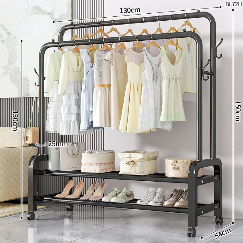 BL72H-25 라운드 코트 랙 더블로드 더블 4 후크 130 블랙 휠