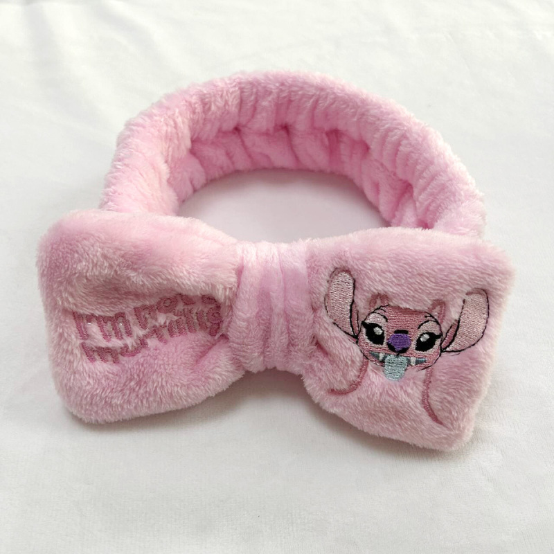 漫画かわいいステッチヘアバンド卸売女性ぬいぐるみステッチ洗顔リストバンド刺繍蝶エンドヘアバンド|undefined