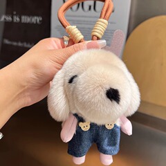 [かわいい子犬] アンチレッキスウサギの毛皮の車のキーホルダーペンダントインぬいぐるみバッグペンダント誕生日ギフト