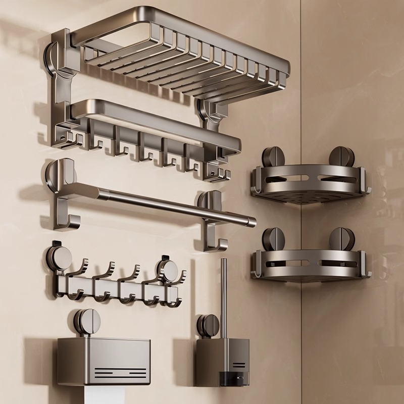 Toallero de ventosa Toalla de baño sin perforación, barra colgante, inodoro, baño, baño, estante de almacenamiento de toallas de baño, todo en uno