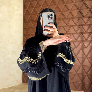 F452 Foreign Trade Cross-Border E-Commerce Independent Station Arabic Embroider + Sequin Embroidered Robe Fashionable Outer Wear Abaya Long