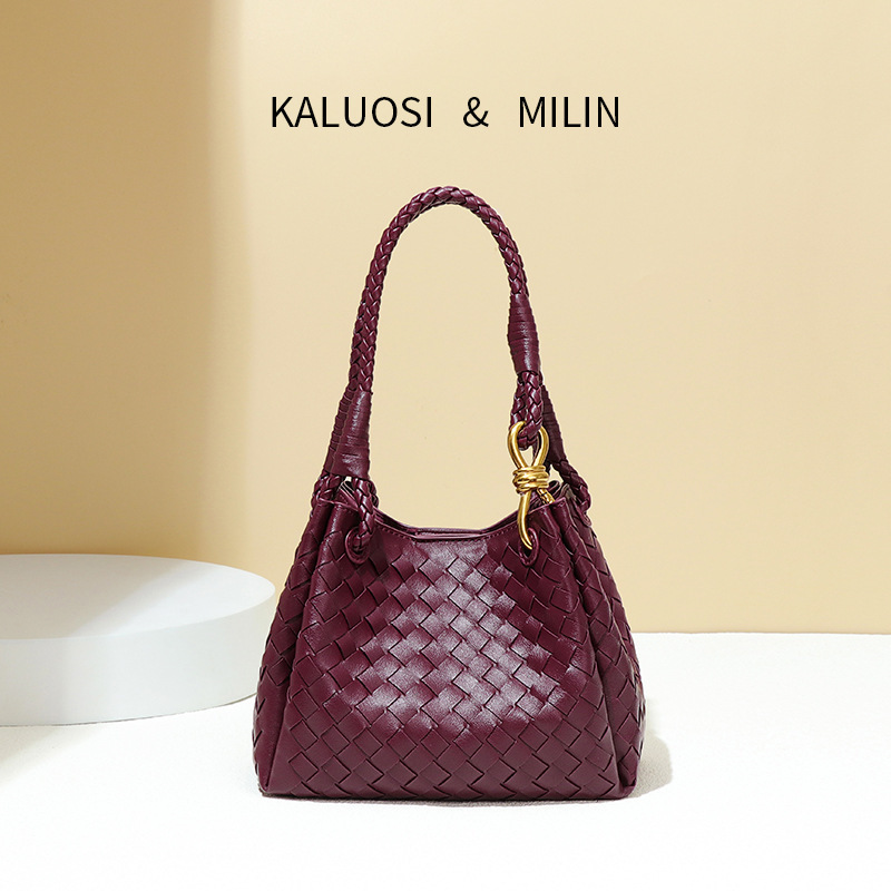 Handmade Woven British Style Parachute Bag Summer New Metal Rope Buckle Shoulder Crossbody Bag Vegetable Basket Tote Bag