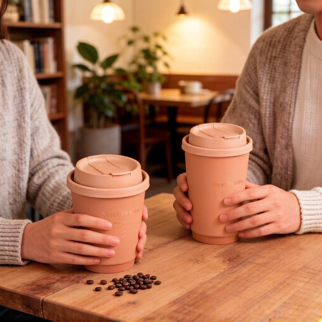 16 oz doble taza de papel compostable ecológico tacto oro rosa logo personalizado taza de bebida caliente comercial