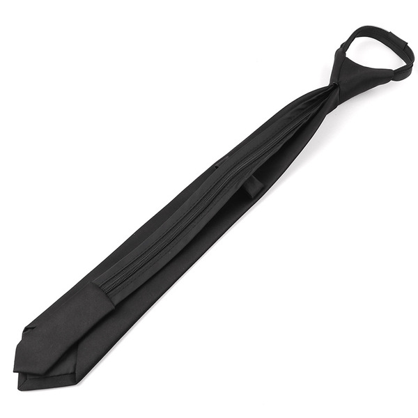 Men's women's black solid color tie with zipper