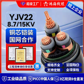 国标铜芯高压铠装/非铠装YJV22 8.7/15KV1芯3芯埋地电力电缆线