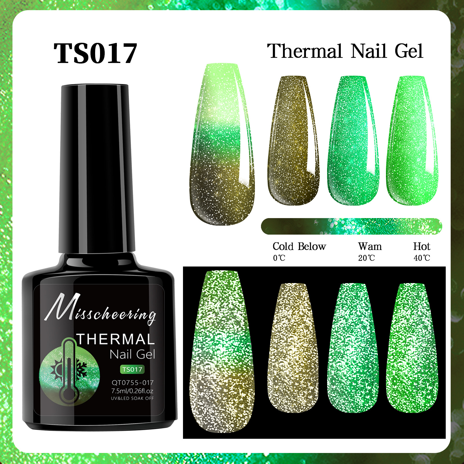 Esmalte de uñas de gel con efecto aurora que cambia con la temperatura, gel de diamante opal, gel de fototerapia de tres etapas que cambia con la temperatura, juego al por mayor.