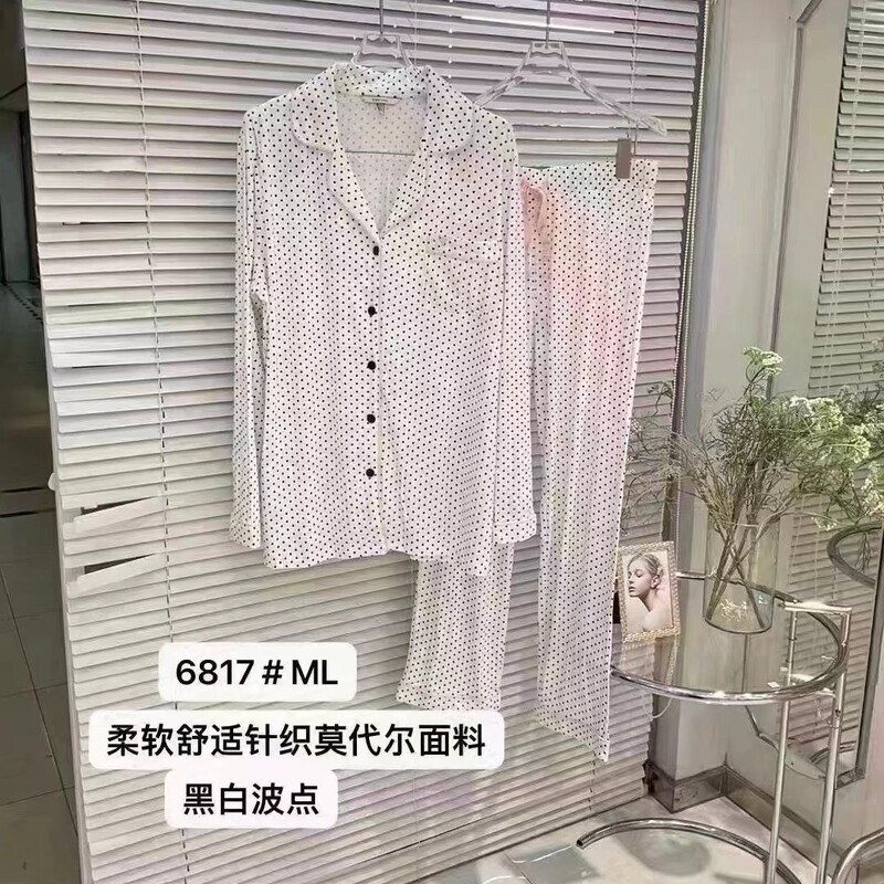 Exported knitted cotton modal soft and comfortable casual skin-friendly cotton long-sleeve home wear women's pajamas Exported knitted cotton modal soft and comfortable casual skin-friendly cotton long-sleeve home wear women's pajamas