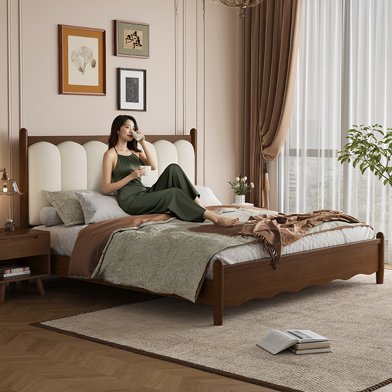 French Retro Bed Antique Simple Solid Wood Bed Master Bedroom 1.8 m Double Bed 1.5 m Economical Wave Bed French Retro Bed Antique Simple Solid Wood Bed Master Bedroom 1.8 m Double Bed 1.5 m Economical Wave Bed