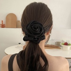 Large rose hair accessory, high elasticity hair tie, short hair style, hair bun at the back of the head, Korean hair ornament
