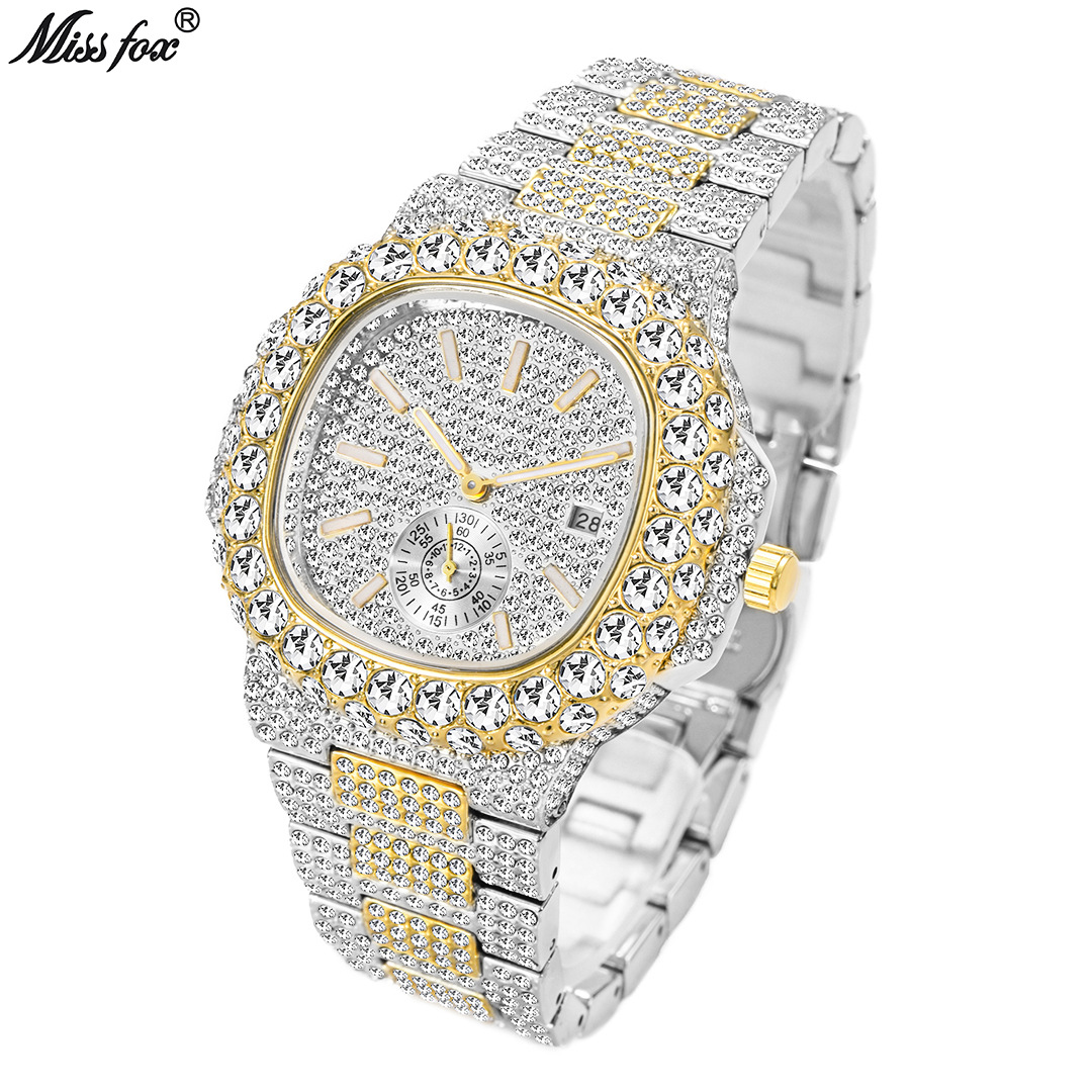 MISSFOX reloj transfronterizo popular Baida moda diamante completo hip hop estrellado luminoso cuarzo reloj de hombre