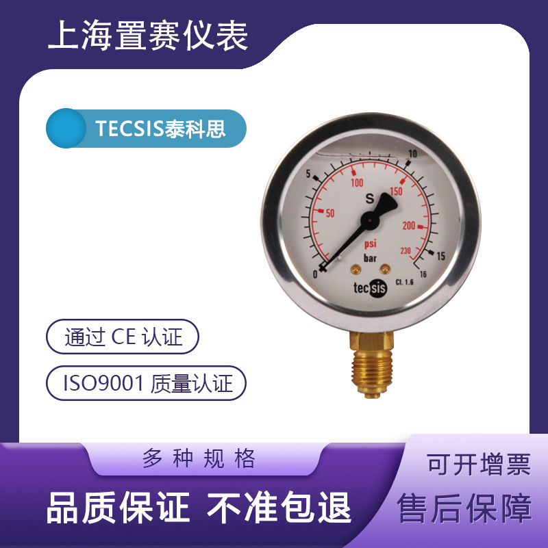 TECSIS P1453充油防震耐震压力表0-25Mpa泰科思轴向0-3500psi高压