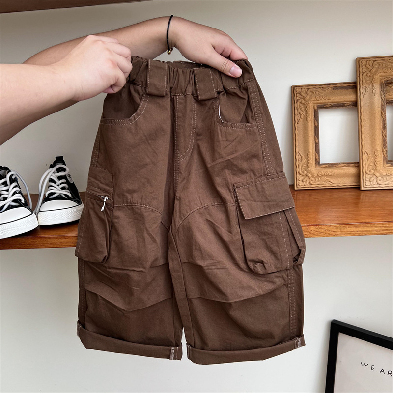 2024 Podzimní dětské americké ležérní vícekapsové pracovní oblečení pro chlapce a dívky Volné vyprané rovné trubkové dlouhé kalhoty_voghion.com