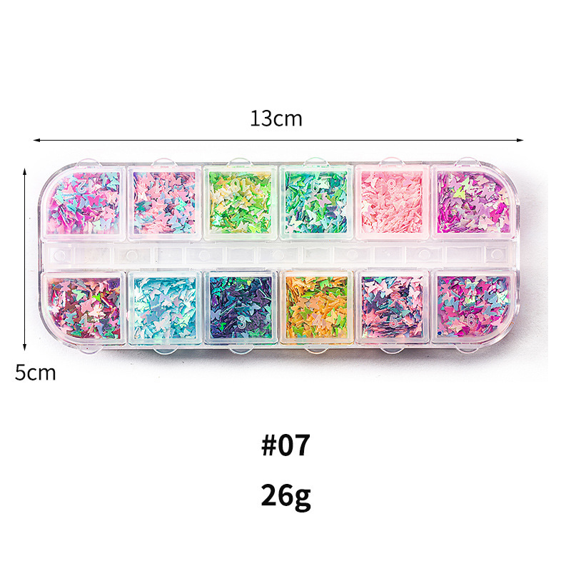 Taifei uñas caja de tira larga lentejuelas 12 rejilla caja de tira larga parche de uñas DIY uñas lentejuelas uñas traje de joyería