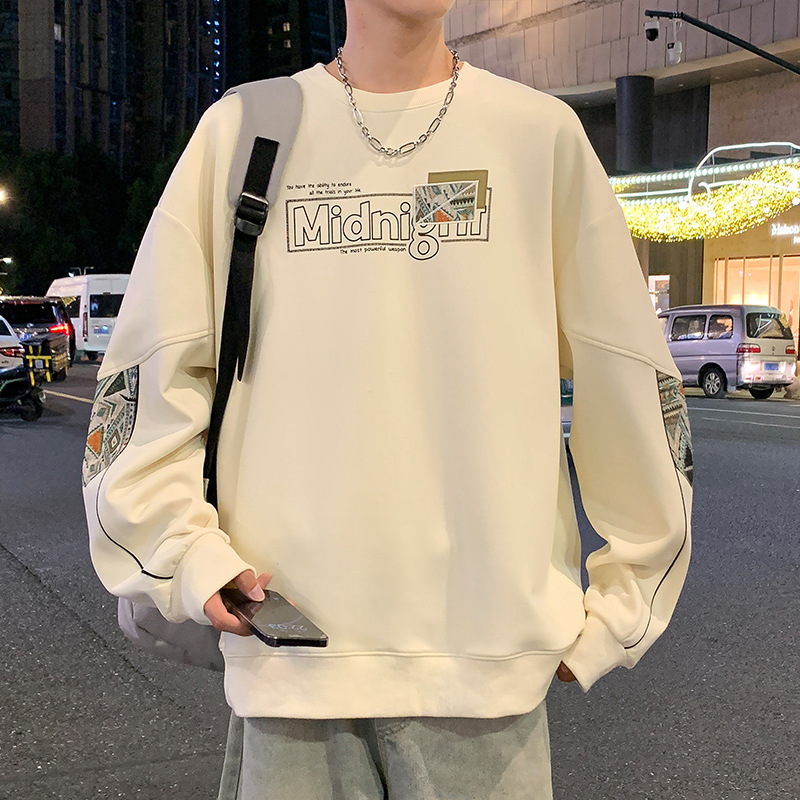 圆领卫衣男春秋新款宽松潮牌长袖t恤男宽松休闲青少年秋衣打底衫T