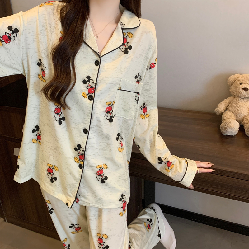 Al por mayor transfronterizo nuevo primavera y otoño pantalones de manga larga pijamas cardigans con ropa casualizada de algodón de dibujos animados