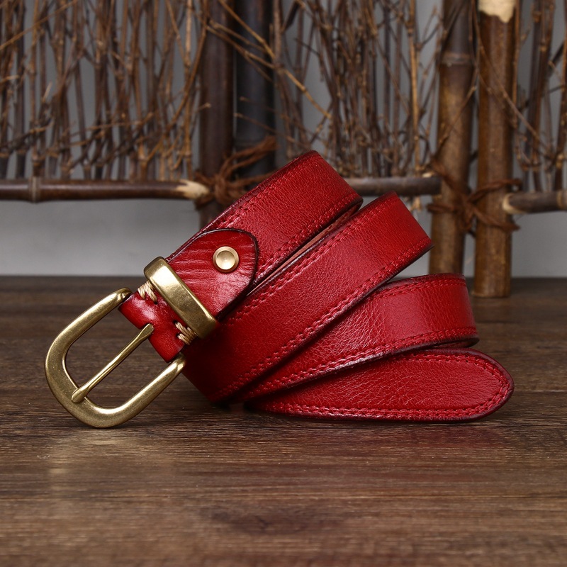2.8cm Wide Women's Decorative Genuine Leather Belt, Pin Buckle Pure Cowhide Retro Korean Style Fashion Versatile Denim Belt - Thumbnail 8