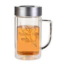富光双层玻璃杯办公杯700B-320ml 透明带盖玻璃茶杯批发印字logo