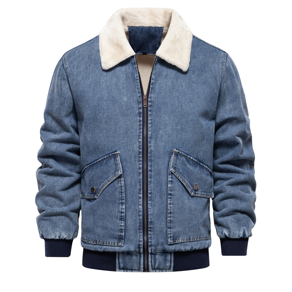 Autumn And Winter New Fleece Denim Jacket, Casual Washed Denim Top_voghion.com