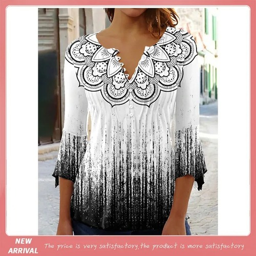 Bestselling 3D Digital Printing Spring Summer Autumn Women's One-Shoulder Versatile V-Neck Single Button Half-Sleeve Cardigan