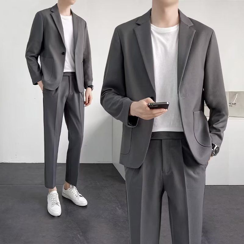 1 Casual Suit Men's Jacket High-end Korean Style Handsome Spring And Autumn Light Mature Small Blazer Top Three-piece Set_voghion.com