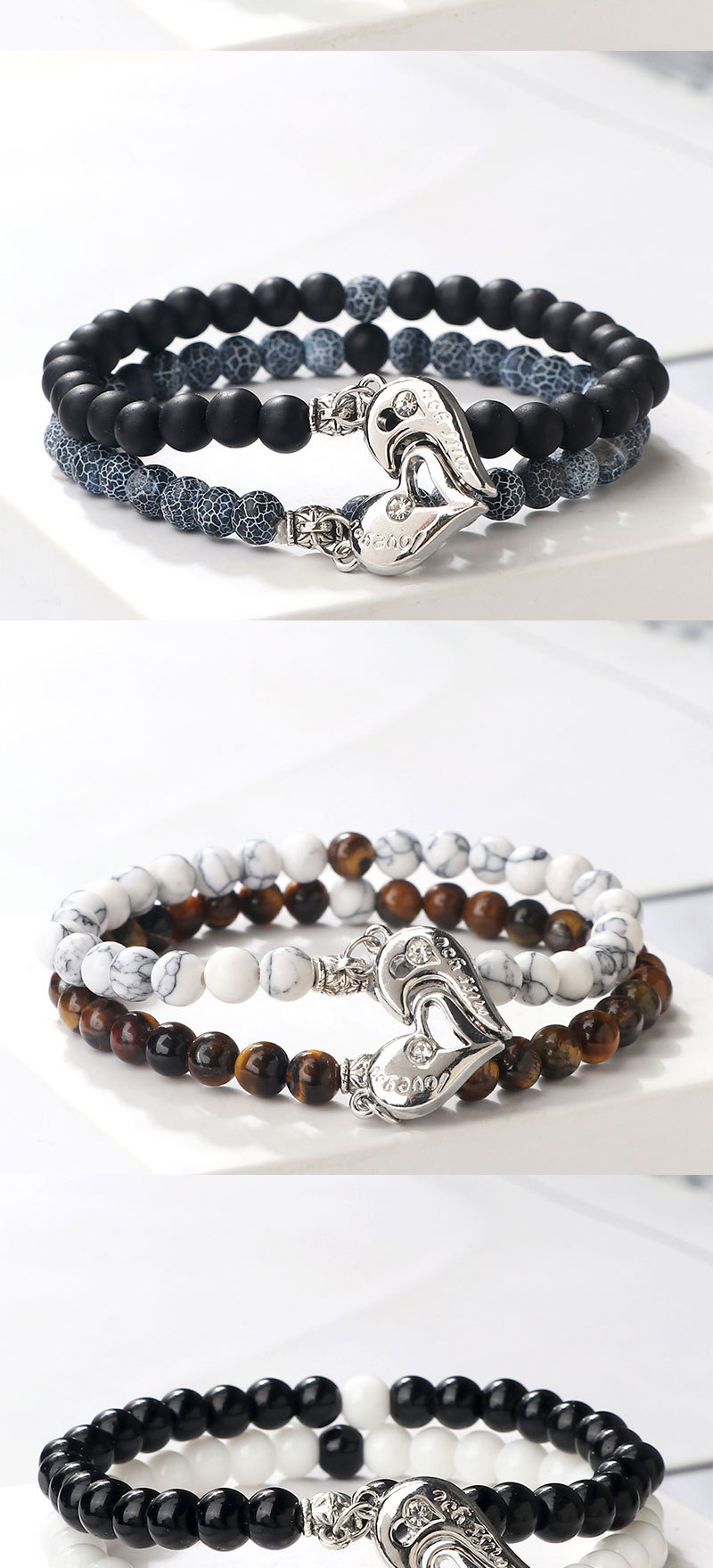Creative water drop stacking magnetic buckle bracelet cute three dimensional pendant bracelet pearl pattern water drop men and women set jewelry_voghion.com