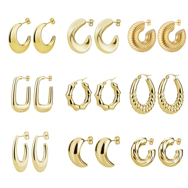 Amazon hot selling hollow earrings titanium steel electroplating process simple 18K gold ring earrings manufacturers in stock wholesale