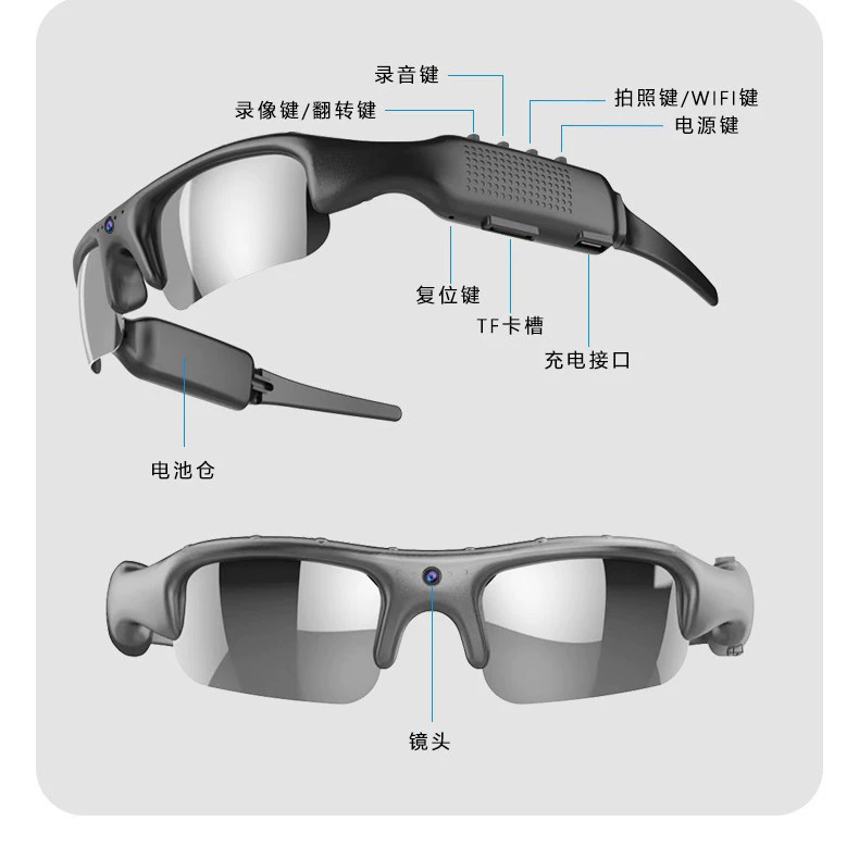 Очки с камерой 1080P высокой четкости для велоспорта, с подключением к Wi-Fi и мобильному телефону, записью аудио и видео, популярный товар для трансграничной торговли