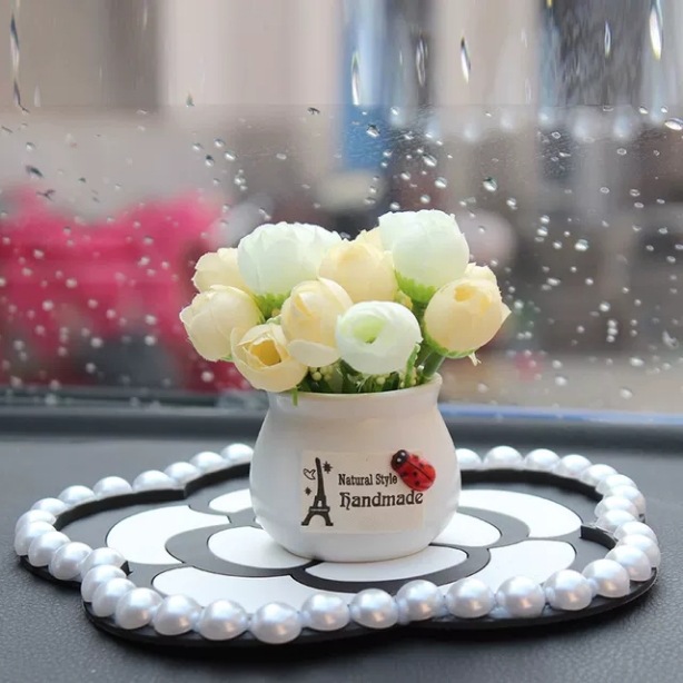 Decoración creativa de plantas en macetas de coche, flores y frutas, decoración de coche, coche, linda flor, decoración pequeña, niña