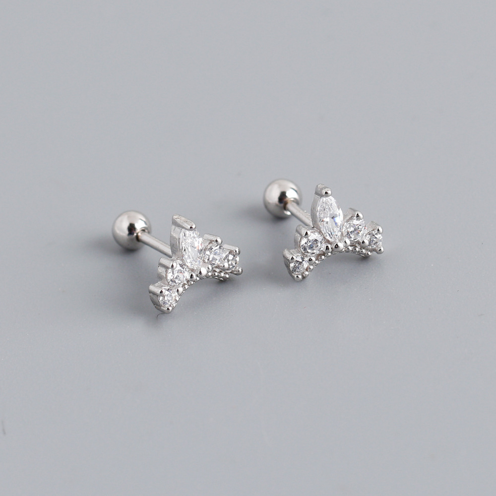 Fashion Crown Sterling Silver Inlay Zircon Ear Studs 1 Pair display picture 4