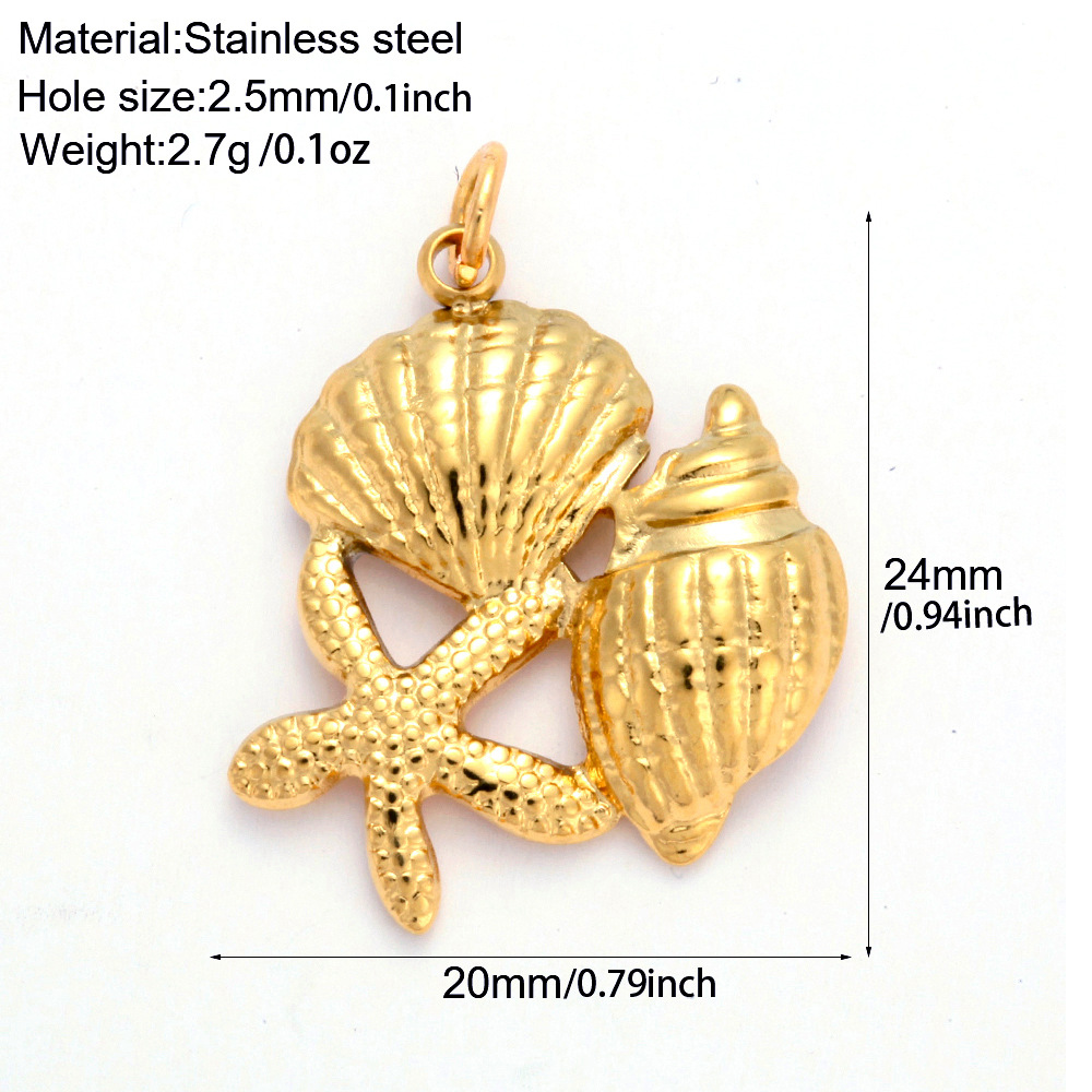 Real Gold Plated Plating Material 1 Piece Quantity 1 Piece 304 Stainless Steel PVD Coated Real Gold Plated Tortoise Starfish Conch Polished Pendant DIY Jewelry Accessories
