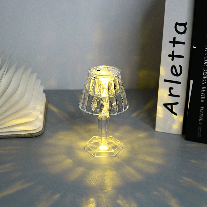 Transparent LED projector table lamp, electronic night light, battery‑powered (3×AG13), multiple styles