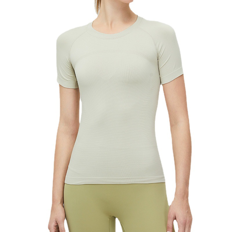 Ropa de yoga sin costuras de Europa y América camiseta de fitness desnuda transpirable para mujer manga corta correr sin costuras de secado rápido deportes yoga top