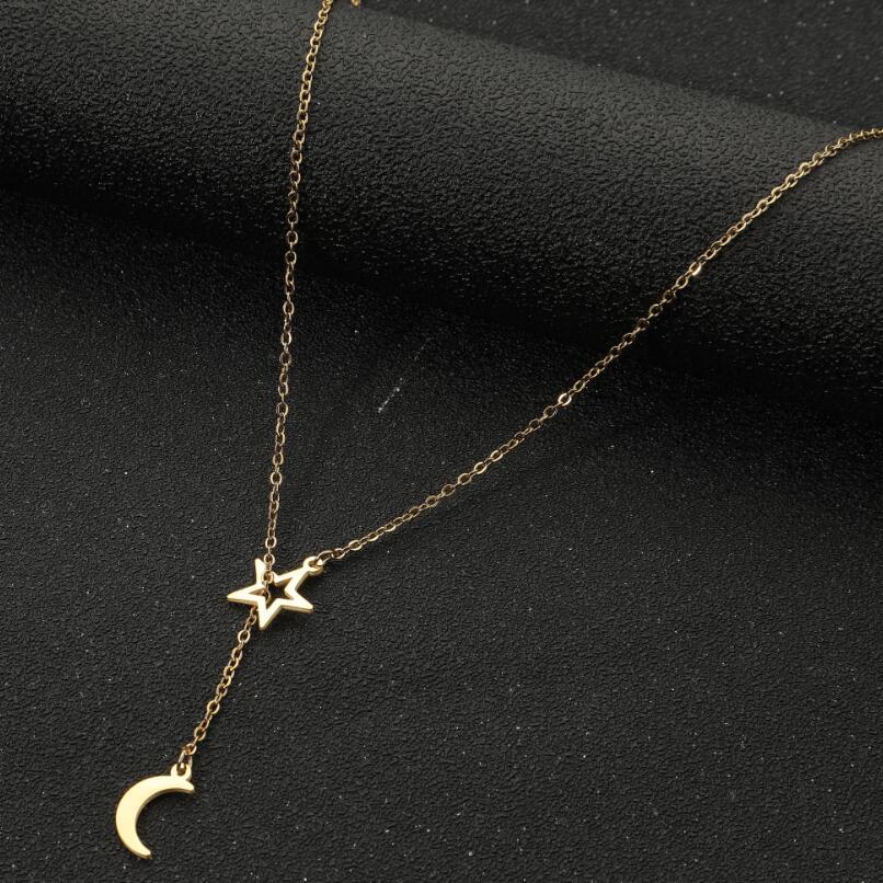 201 Stainless Steel Chain Material cable chain Chain Type PVD Coated 18K Gold Real Gold Plated Star Moon 201 Stainless Steel Modern Style Simple Style Waterproof Non Tarnish 201 Stainless Steel Pendant Necklace