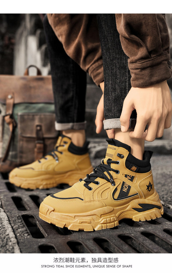 Giày bốt Martin nam cổ cao đế dày chống trơn, giày leo núi da lì lợm phong cách casual — W2161 màu vàng, W2161 màu xanh lá cây, W2161 màu đen chi tiết 10