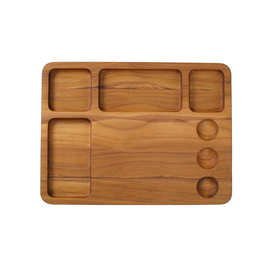 柚木收纳切菜板 跨境分格砧板木质大托盘 厨房家用牛排板BSCI