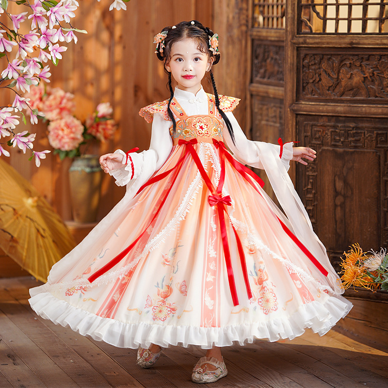 Hanfu new girls fairy chinese princess cosplay dress winter wind children improved Chinese little girl costume super fairy outfit Ru skirt 