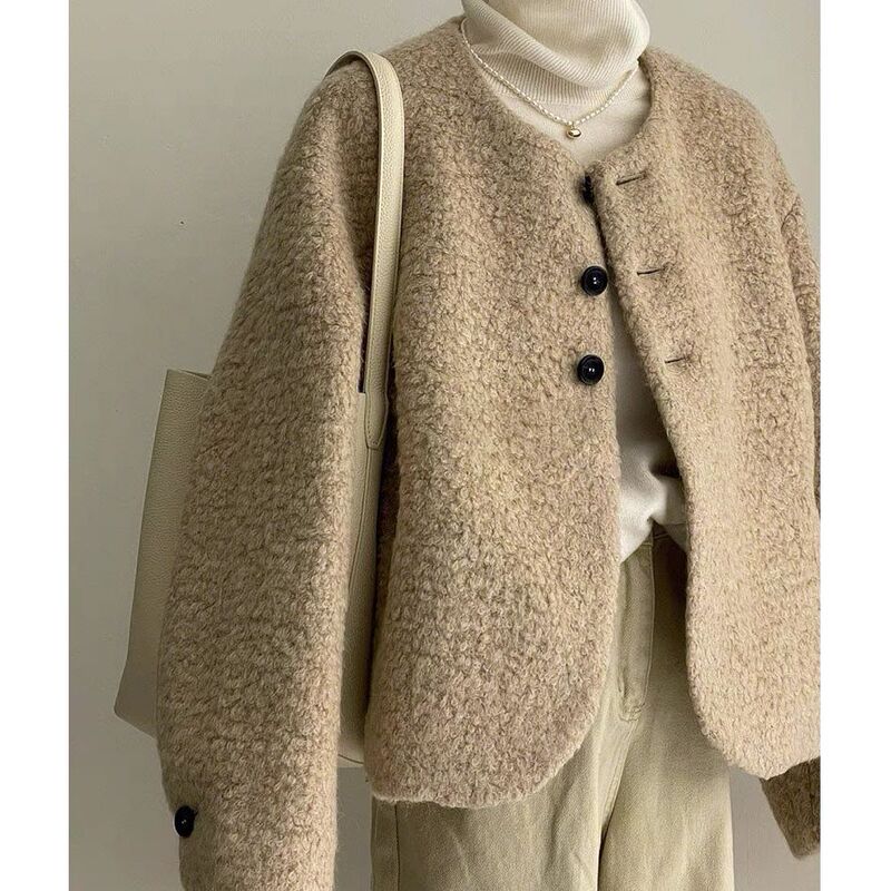 2026 Spring Korean Drama Female Lead Short Jacket Teddy Fleece Soft and Youthful Milk Tea Color for Petite Figures 2026 Spring Korean Drama Female Lead Short Jacket Teddy Fleece Soft and Youthful Milk Tea Color for Petite Figures