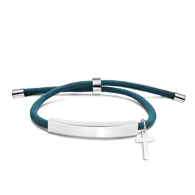 201 Stainless Steel, rope Material Classic Style Geometric Cross Customization Laser Engraving 201 Stainless Steel Rope Cord String String Bracelets Wholesale