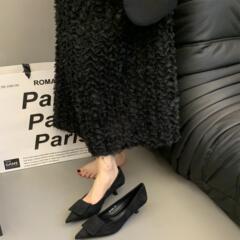2025春季新款绒面尖头细跟中跟单鞋显瘦气质通勤职业低跟浅口女鞋