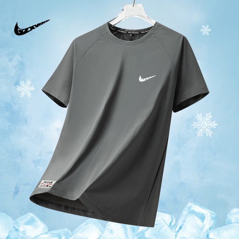 Men's Summer New Trendy Brand Casual Sports Ice Silk Quick-Drying T-Shirt Breathable Round Neck Short-Sleeved Top T-Shirt for Men