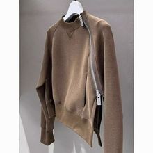 2025新款气质减龄慵懒风百搭时尚冷淡系感斜拉链咖色卫衣外套