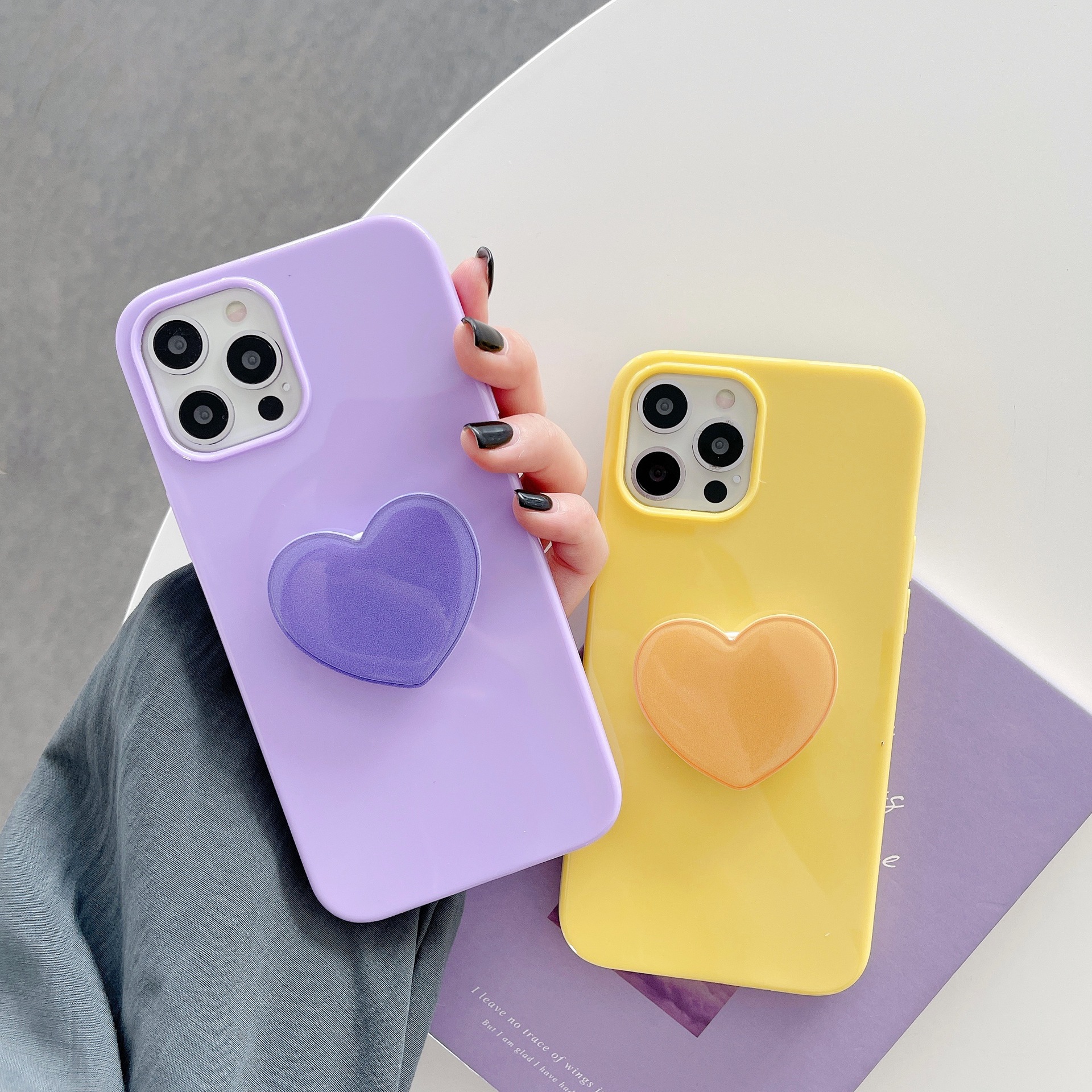 50g Weight Purple, Red, Green, Yellow Color Nihaojewelry Wholesale Accessories Simple Jelly Color Heart Bracket Mobile Phone Case 2