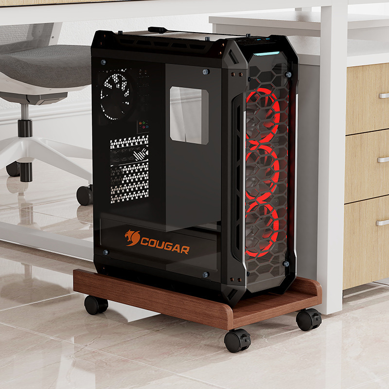 Solid Wood Computer Host Stand with Wheels, Universal Sliding Wheels, Desktop Case Movable Cooling Base, Dust-Proof Tray Rack