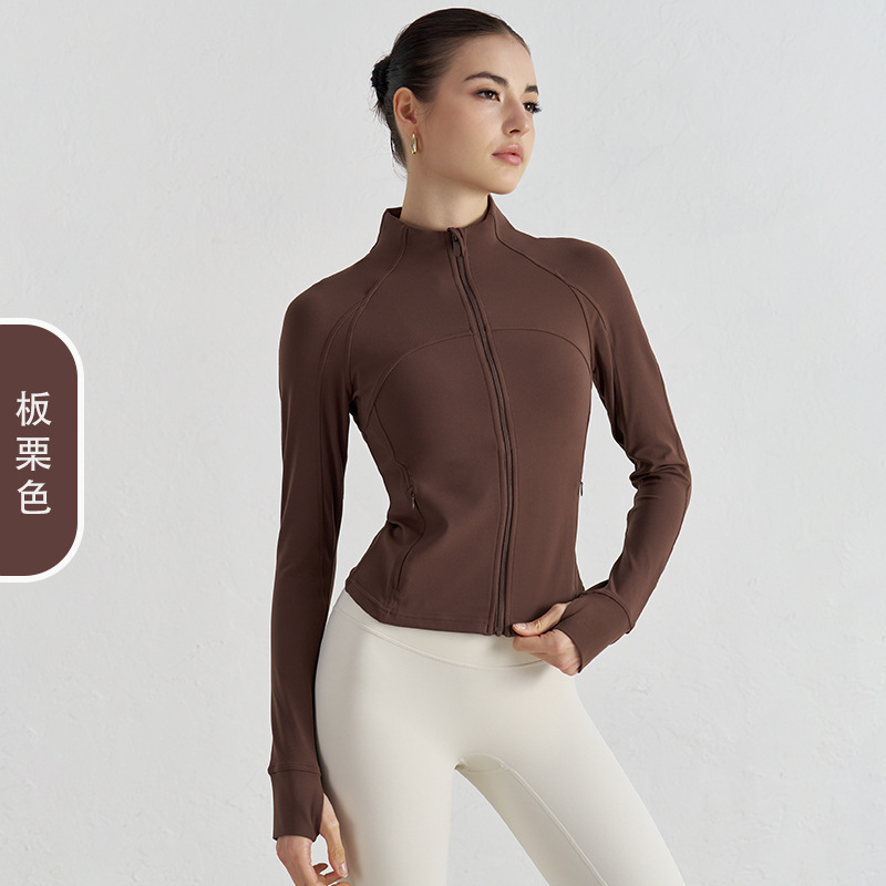 NUF otoño invierno desnudo sensación de yoga chaqueta deportiva de cuello vertical chaqueta deportiva de alta calidad de la mujer malla trasera ropa de yoga transpirable