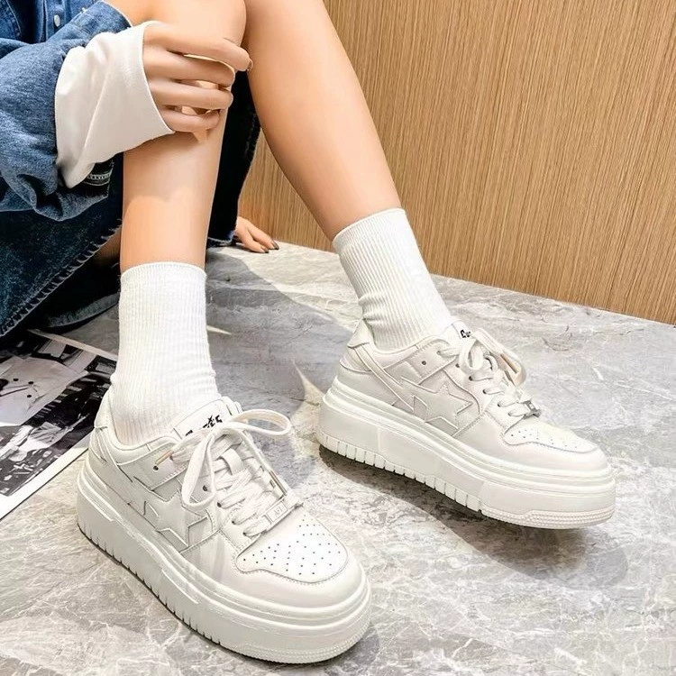 sports white shoes, summer universal sneakers platform, high casual footwear, soft sole