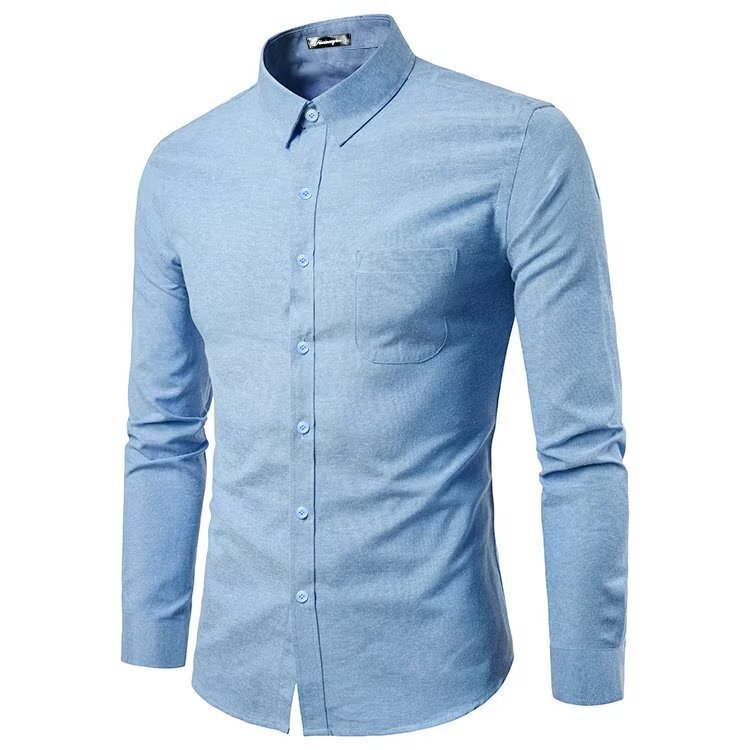 Men's Clothing Men's Fashion Slim Solid Color Long Sleeve Business Lapel Shirt Large Size Men's Shirt_voghion.com