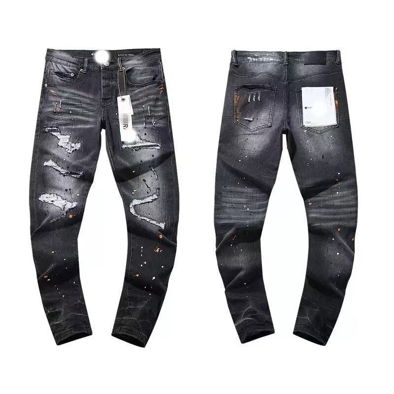 Cross-border wholesale purple American high street ripped and patched trendy retro straight-leg Amiri brand jeans