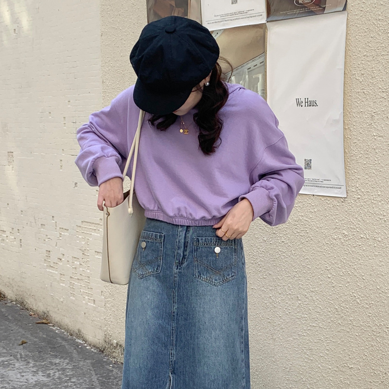 【Clearance Bargain】Pure Cotton Short Sweatshirt American Style Trendy Ins Slim Fit Versatile Hooded Terry Sports Hoodie